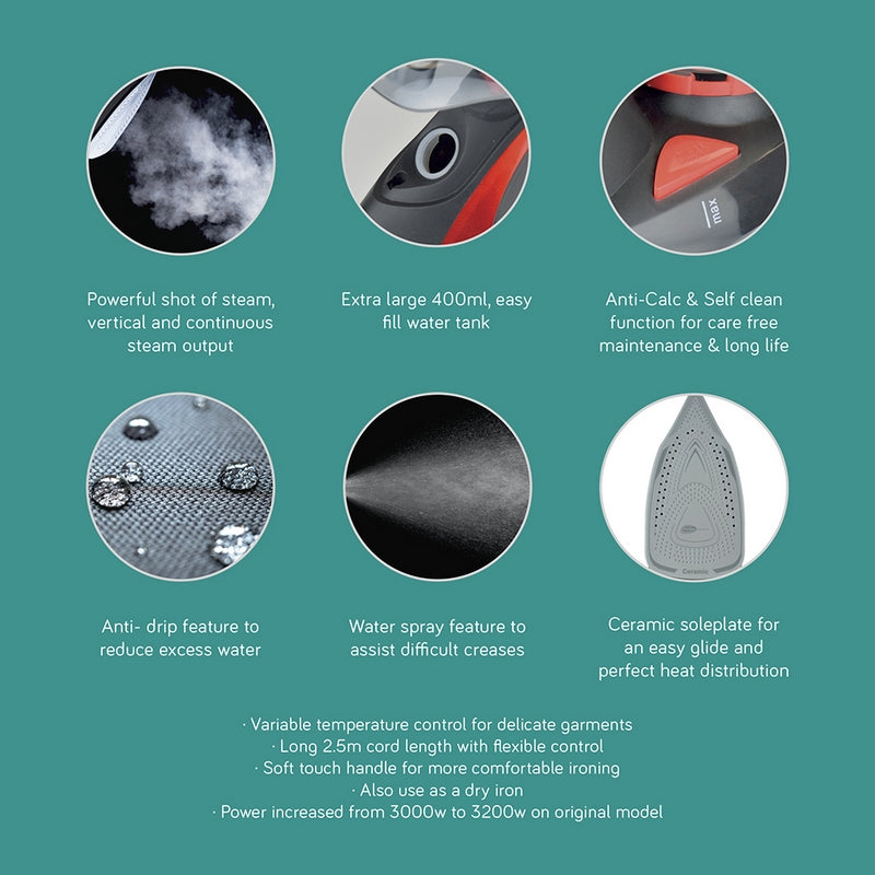 Home Life Hurricane Steam Iron with Ceramic Soleplate Black And Red - 3200W