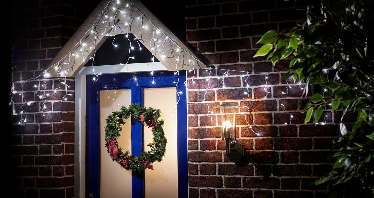 Christmas String Icicle Lights Multifunction Cool White Outdoor 300 LED - 7m by Astralis