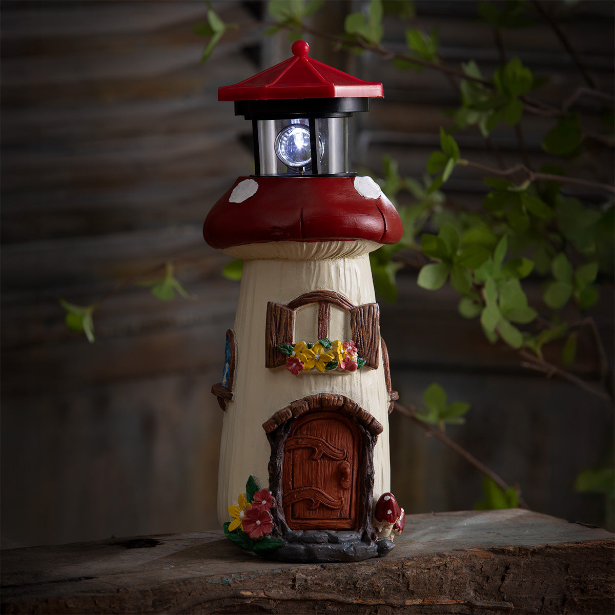 Toadstool Lighthouse Solar Garden Light Ornament Decoration White LED - 27cm by Bright Garden Primary Image