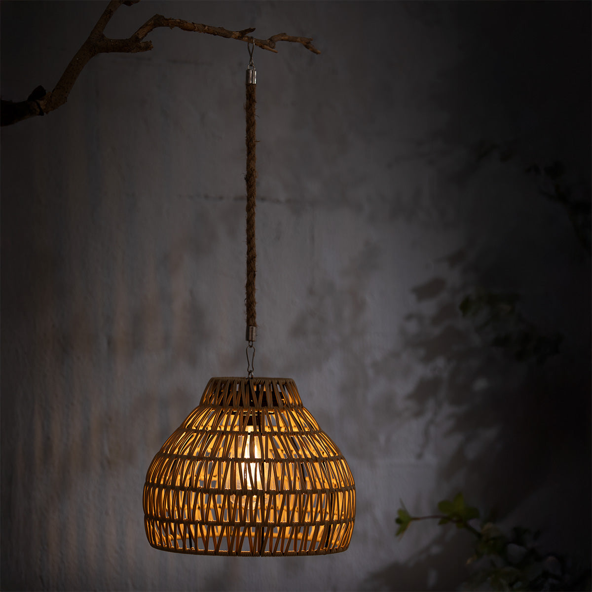 Rattan Pendant Solar Garden Lantern 2 Warm White LED - 26cm by Bright Garden Primary Image