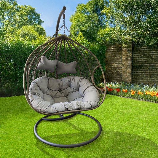 Contemporary Garden Egg Chair Steel and Wicker by Croft - 2 Seats Grey Cushions