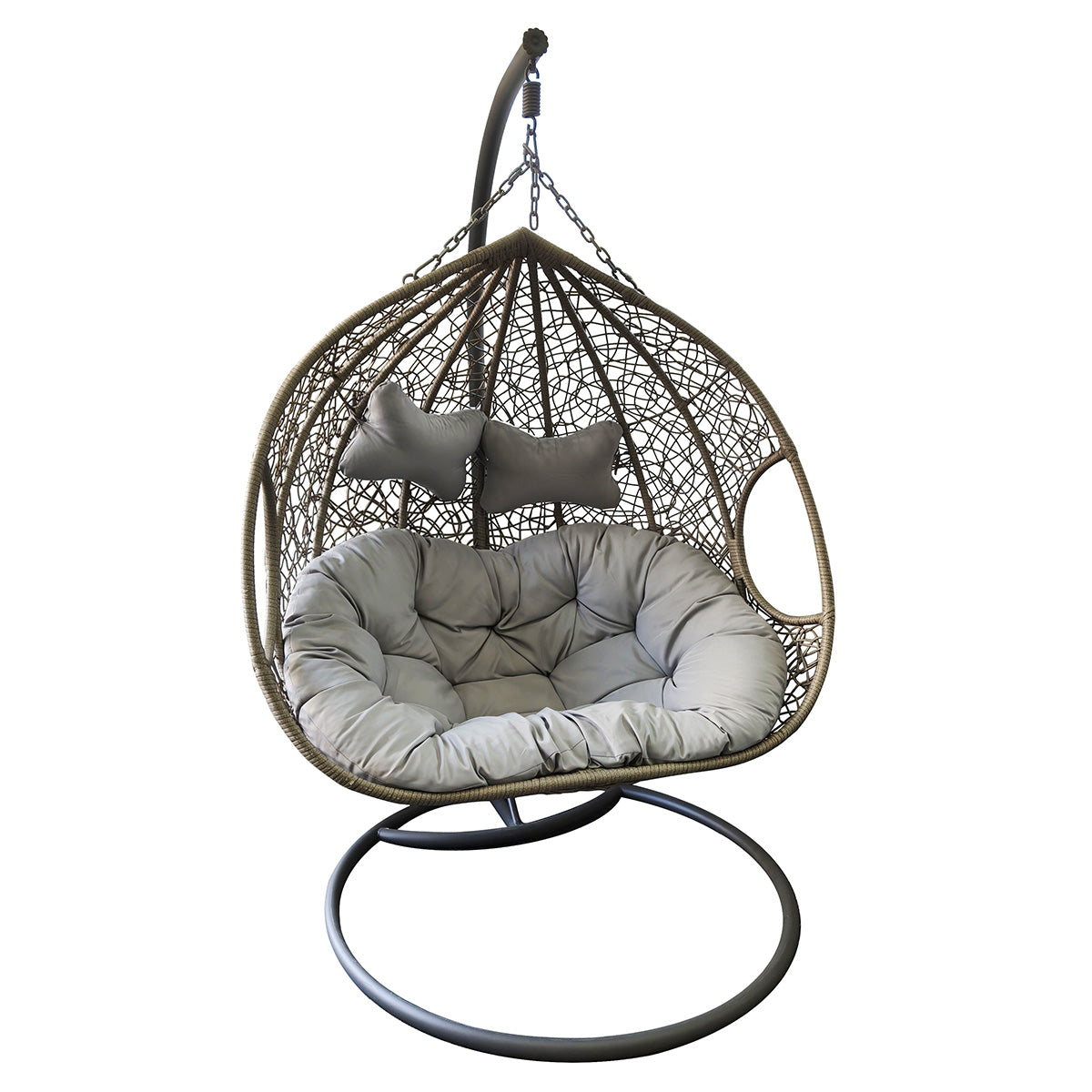 Contemporary Garden Egg Chair Steel and Wicker by Croft - 2 Seats Grey Cushions