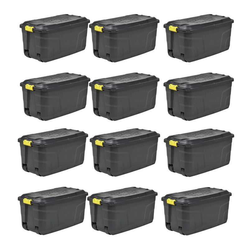 12 x Plastic Storage Box 145 Litres Extra Large Black Heavy Duty by Strata