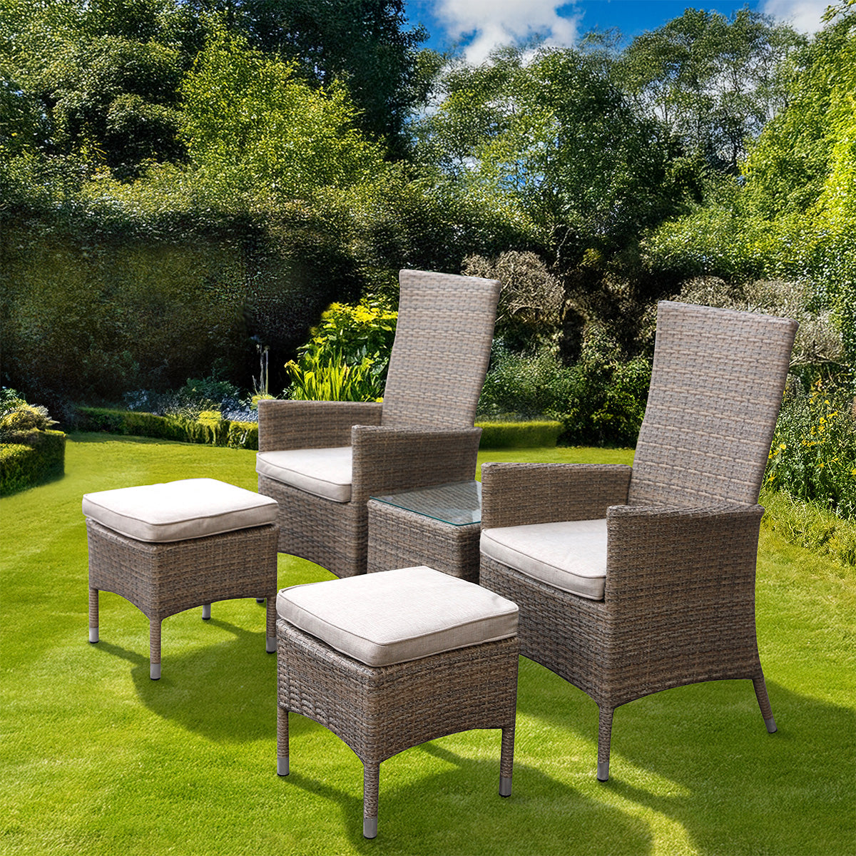 Avignon Garden Relaxer Set Steel and Rattan Light Grey by Croft Seats