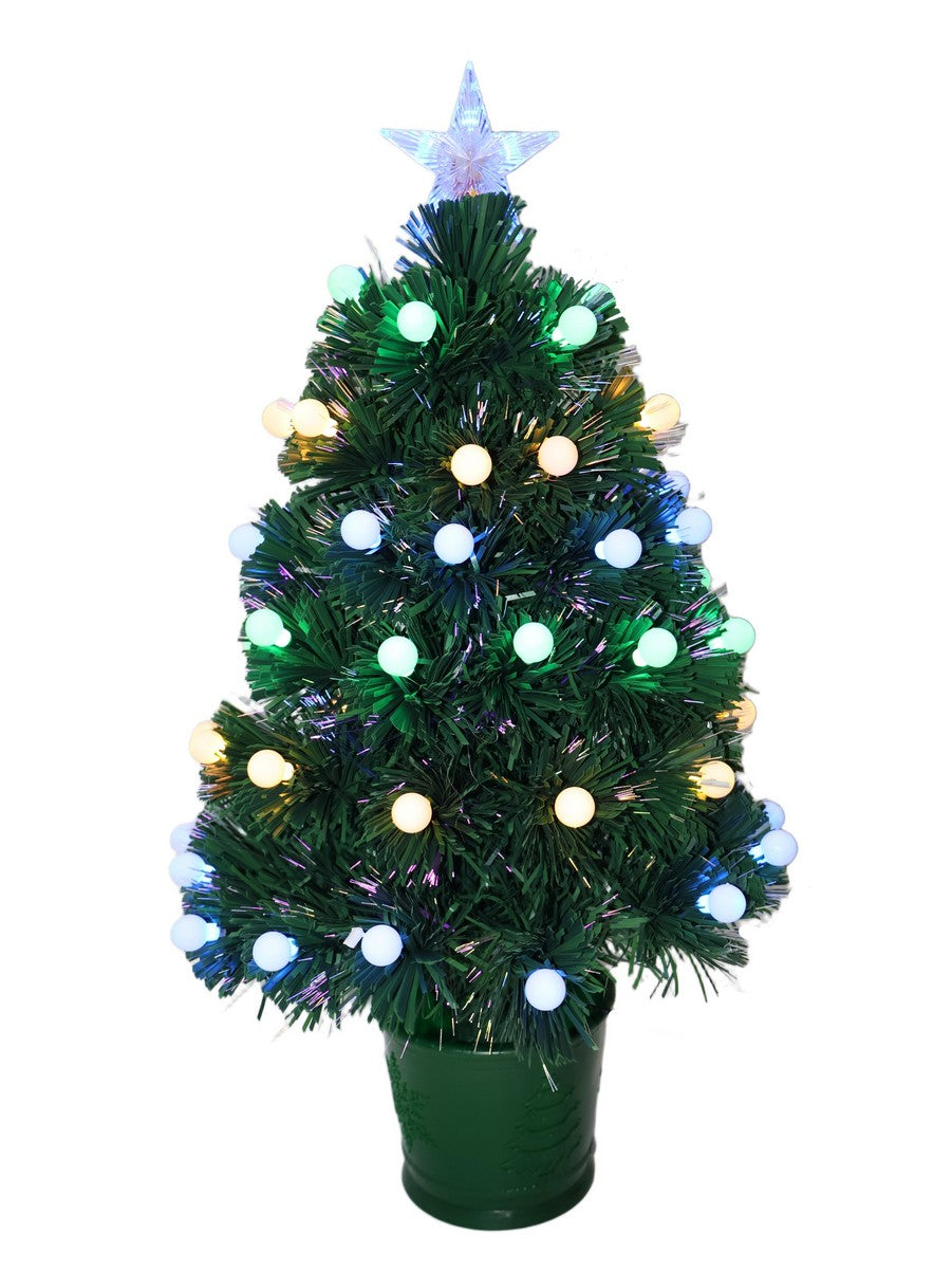 2ft Fibre Optic Christmas Tree Artificial - Dark Green with LED Lights Multicoloured 65 Tips by Merry & Bright