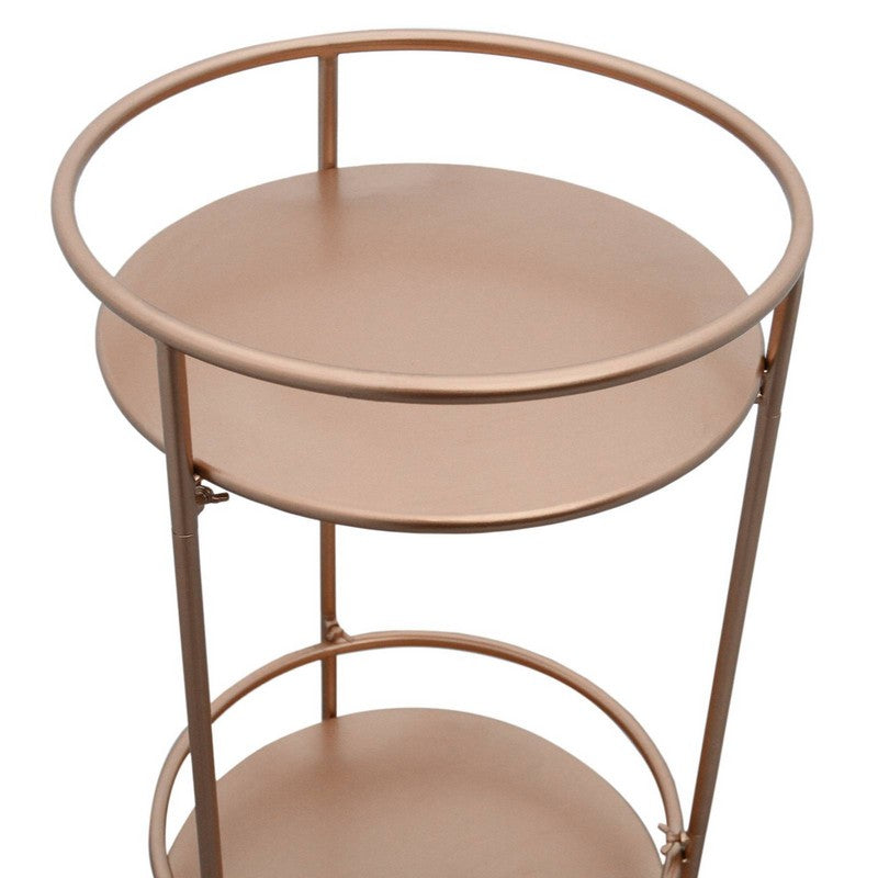 Anglian Furniture Deco Circular Bar Cart Metal & Glass Rose Gold 1 Shelf