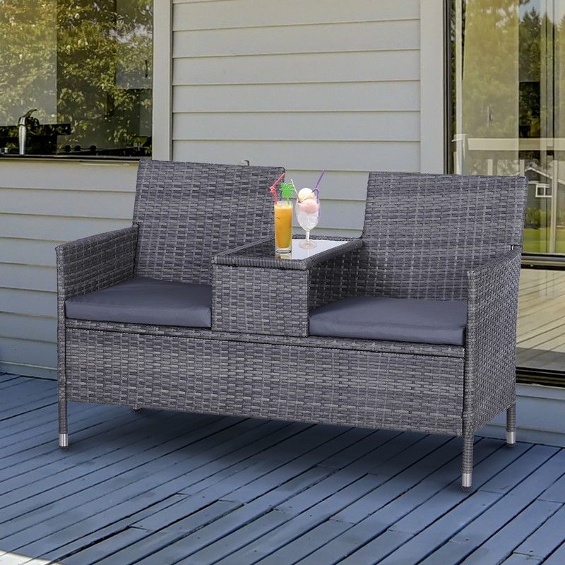 Outsunny Outdoor Rattan Furniture Outsunny 2-Seater PE Rattan