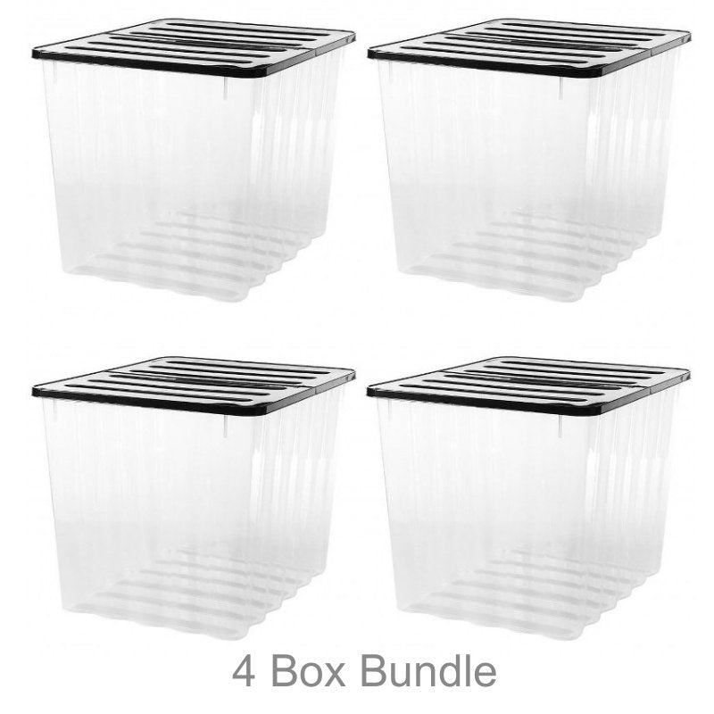 Strata 4 x Plastic Storage Boxes 110 Litres Extra Large - Clear & Black Supa Nova by Strata