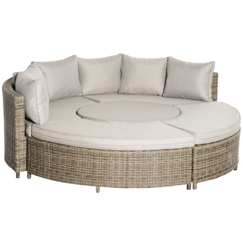 Outsunny Pieces Outdoor PE Rattan Round Garden Daybed with