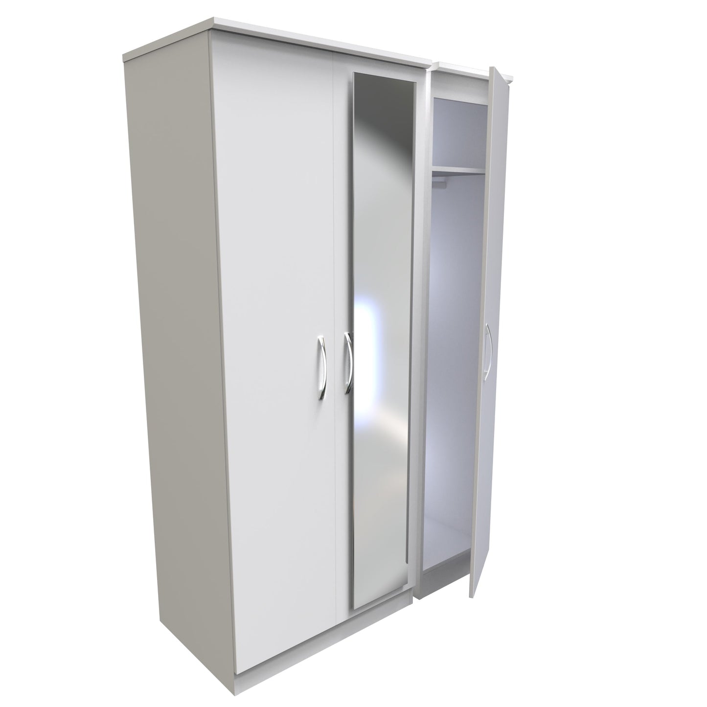 Avon Tall Mirror Wardrobe White 2 Doors 2 Shelves 182cm