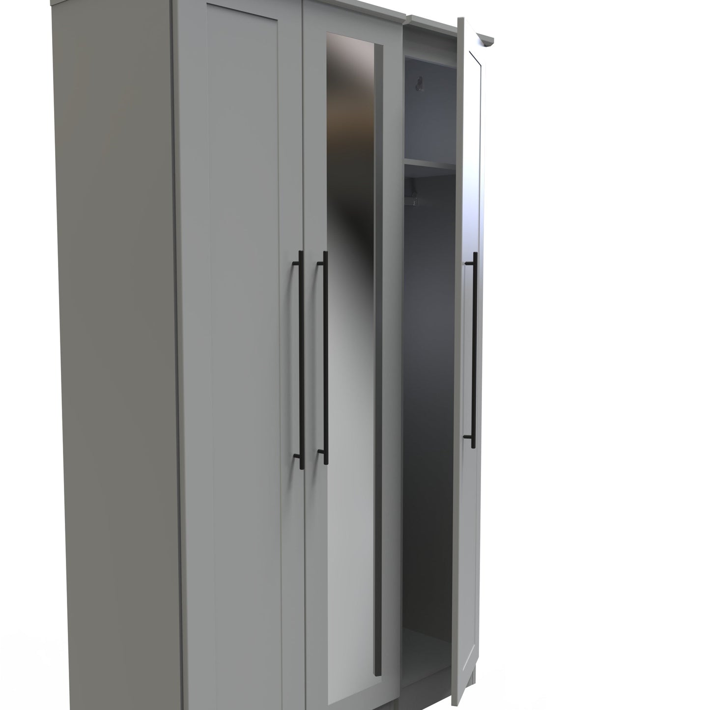 Beverley Tall Mirror Wardrobe Grey 3 Doors 1 Shelf 196cm