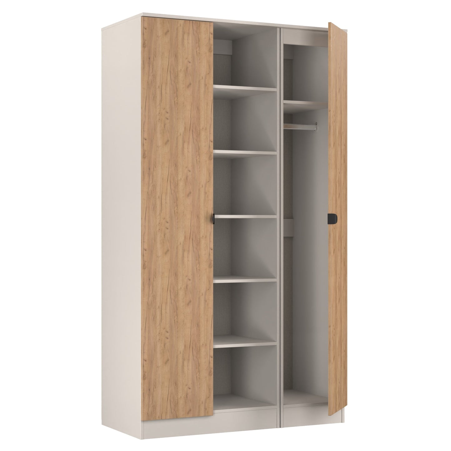Bora Tall Wardrobe Oak & Off-White 3 Doors 6 Shelves 196cm
