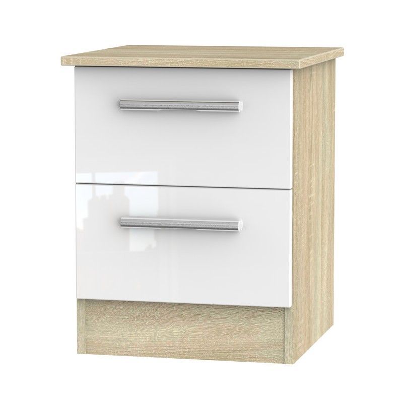 Swift Buxton Slim Bedside Table Natural & White 2 Drawers