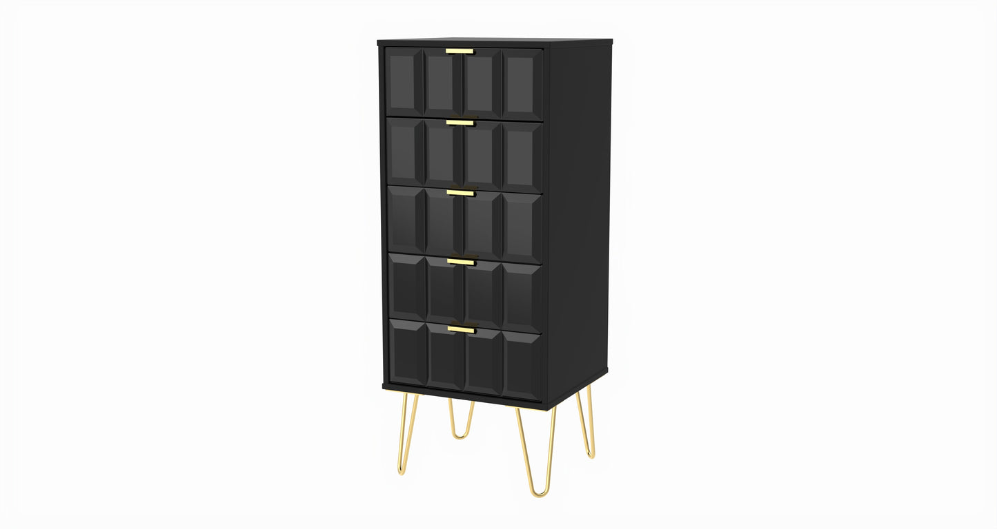 Cube Tall Tallboy Black 5 Drawers 109cm