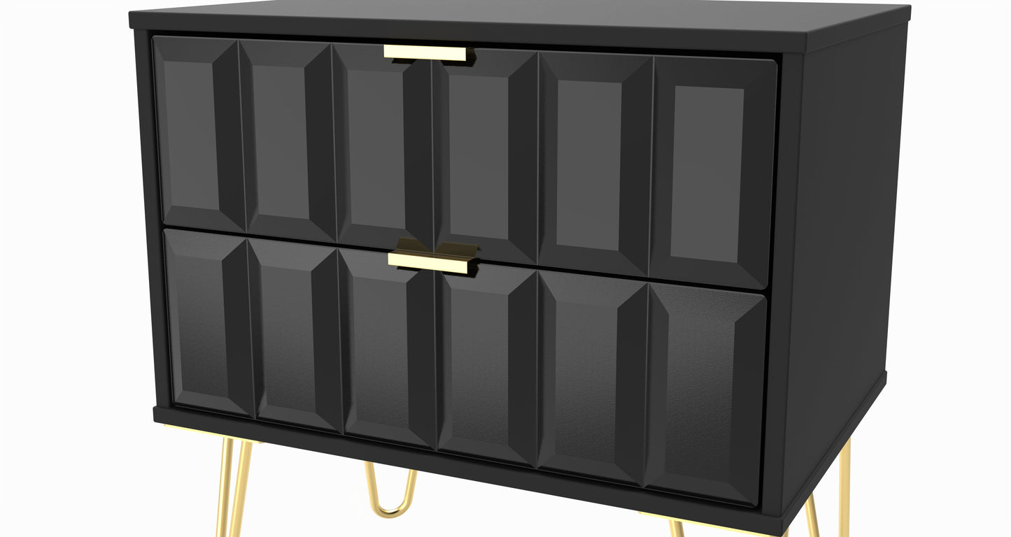 Cube Side Table Black 2 Drawers 60cm