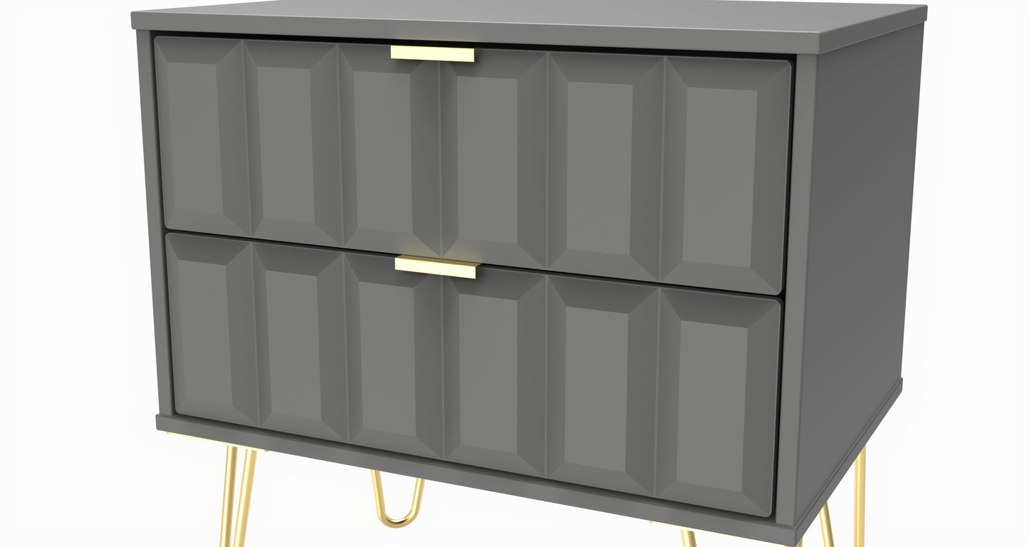 Cube Side Table Grey 2 Drawers 60cm
