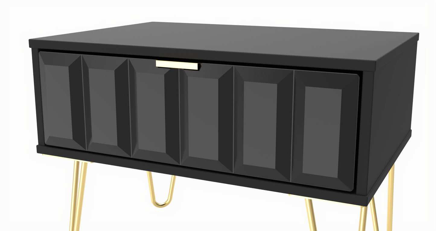 Cube Side Table Black 1 Drawer 58cm