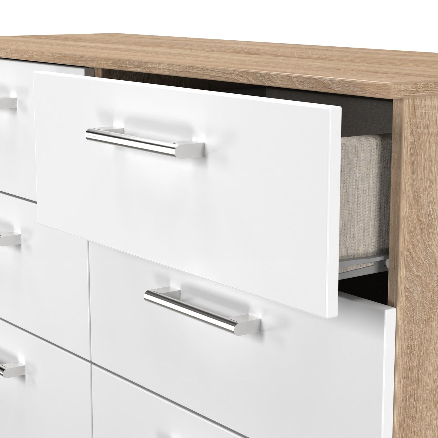 Devon Large Chest of Drawers White & Oak 6 Drawers 110cm