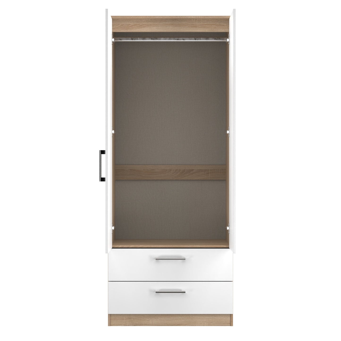 Devon Tall Mirror Wardrobe White & Oak 2 Doors 2 Drawers 182cm