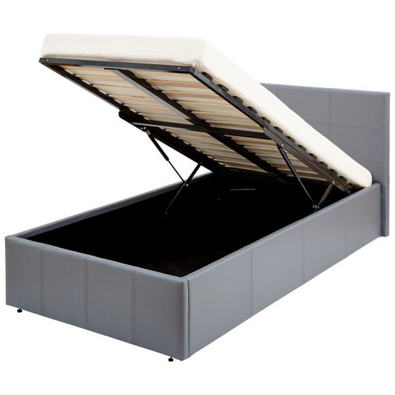 GFW Winston Single Ottoman Bed Faux Leather Grey 3 x 7ft