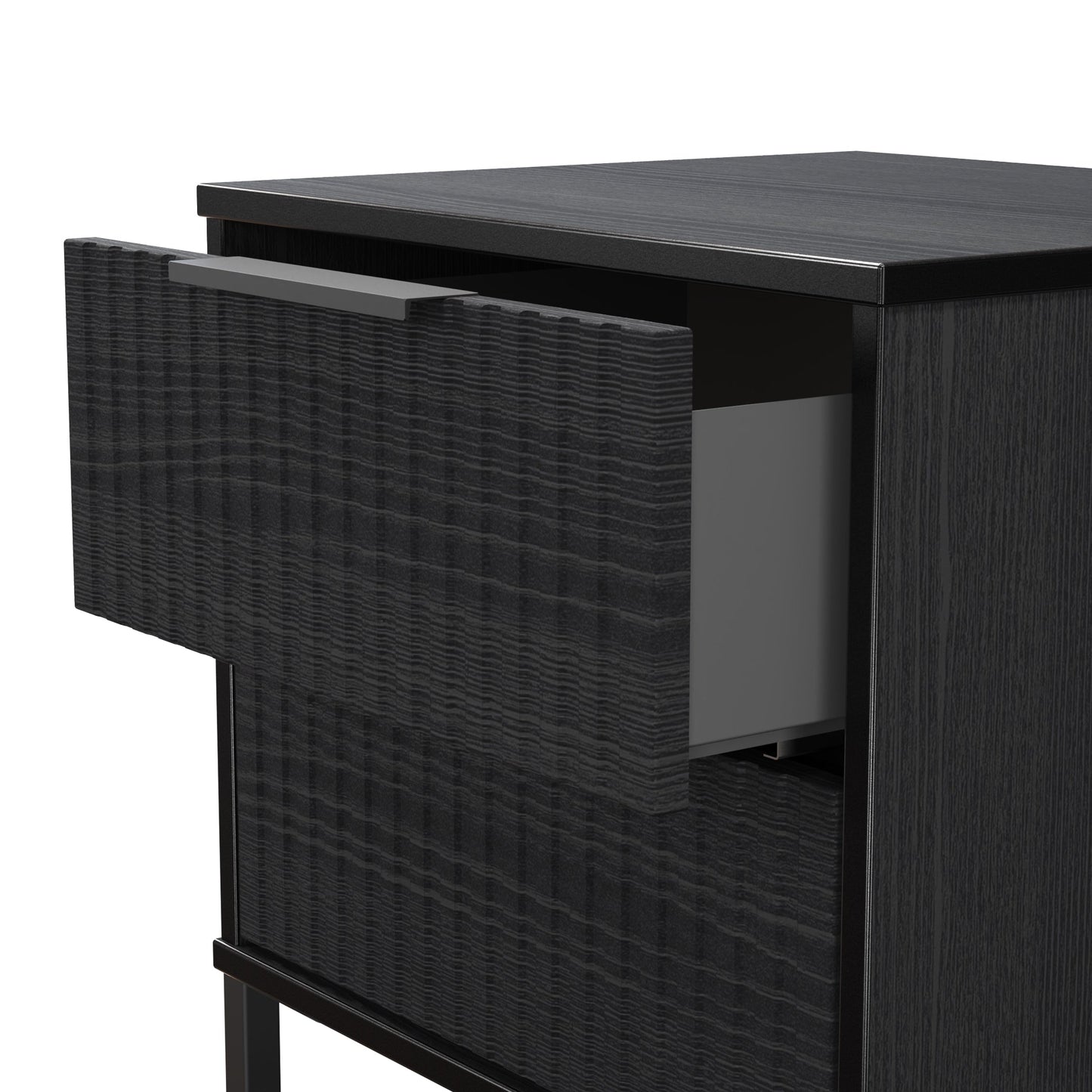 Fluted Bedside Table Black 2 Drawers 60cm