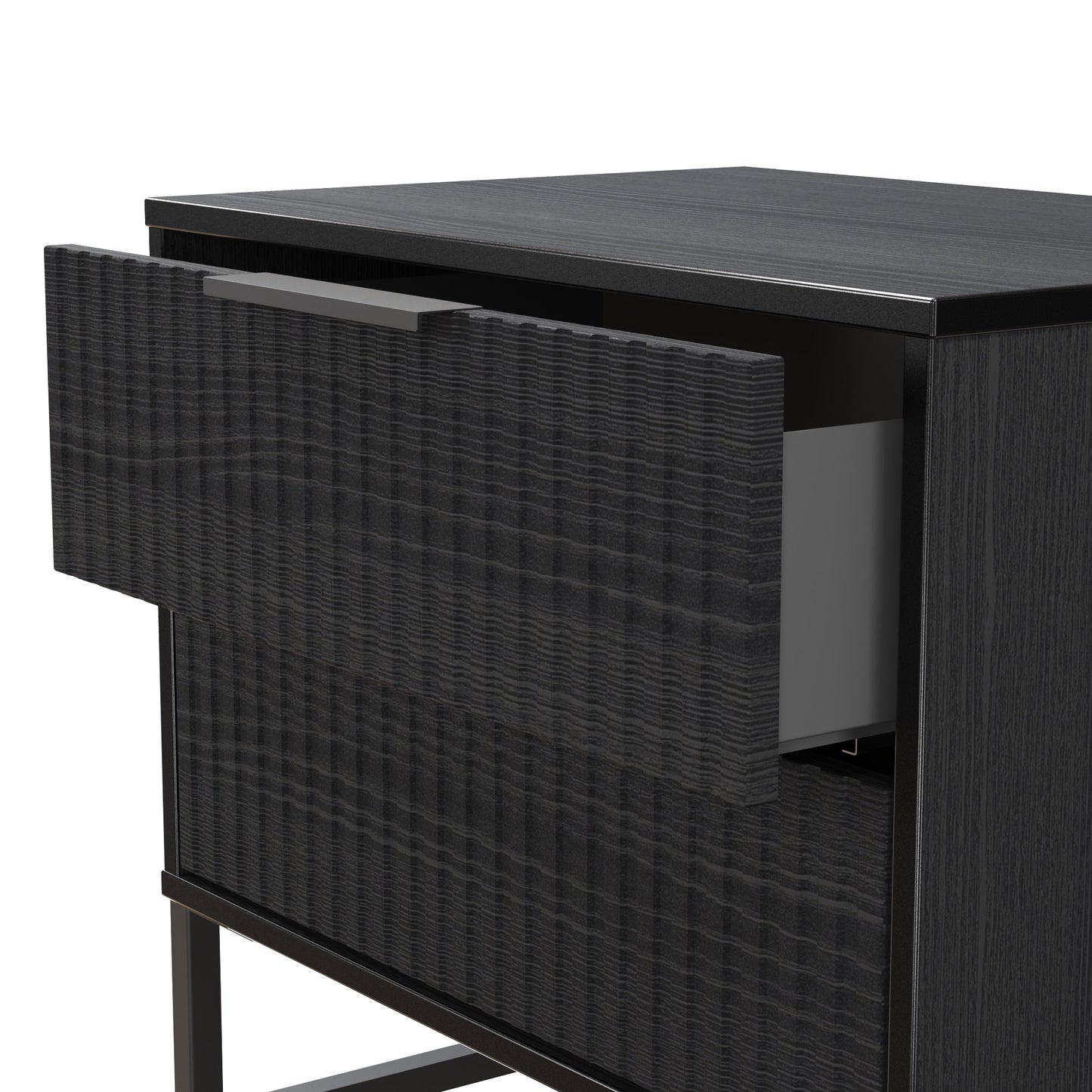 Fluted Side Table Black 2 Drawers 60cm
