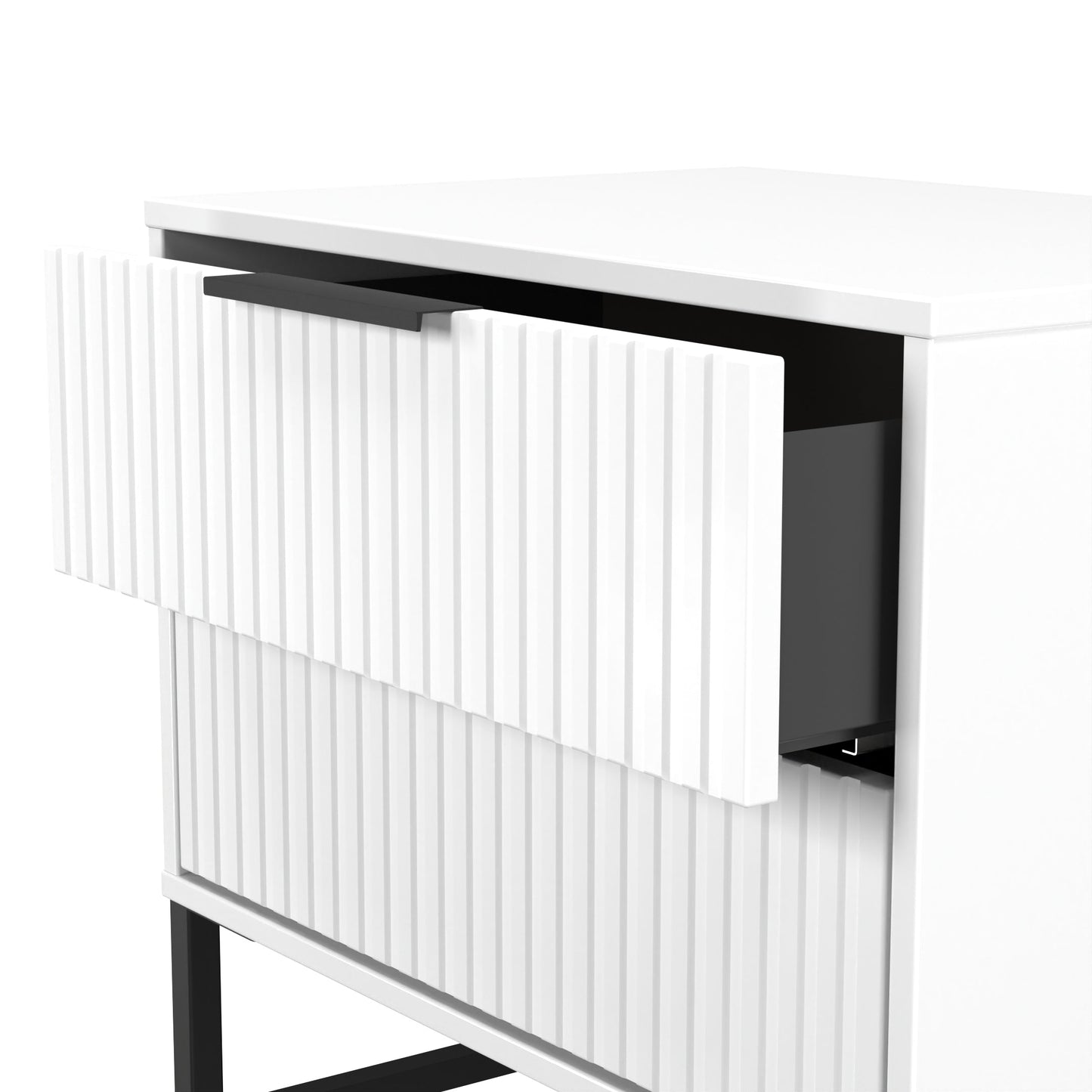 Fluted Side Table White 2 Drawers 60cm