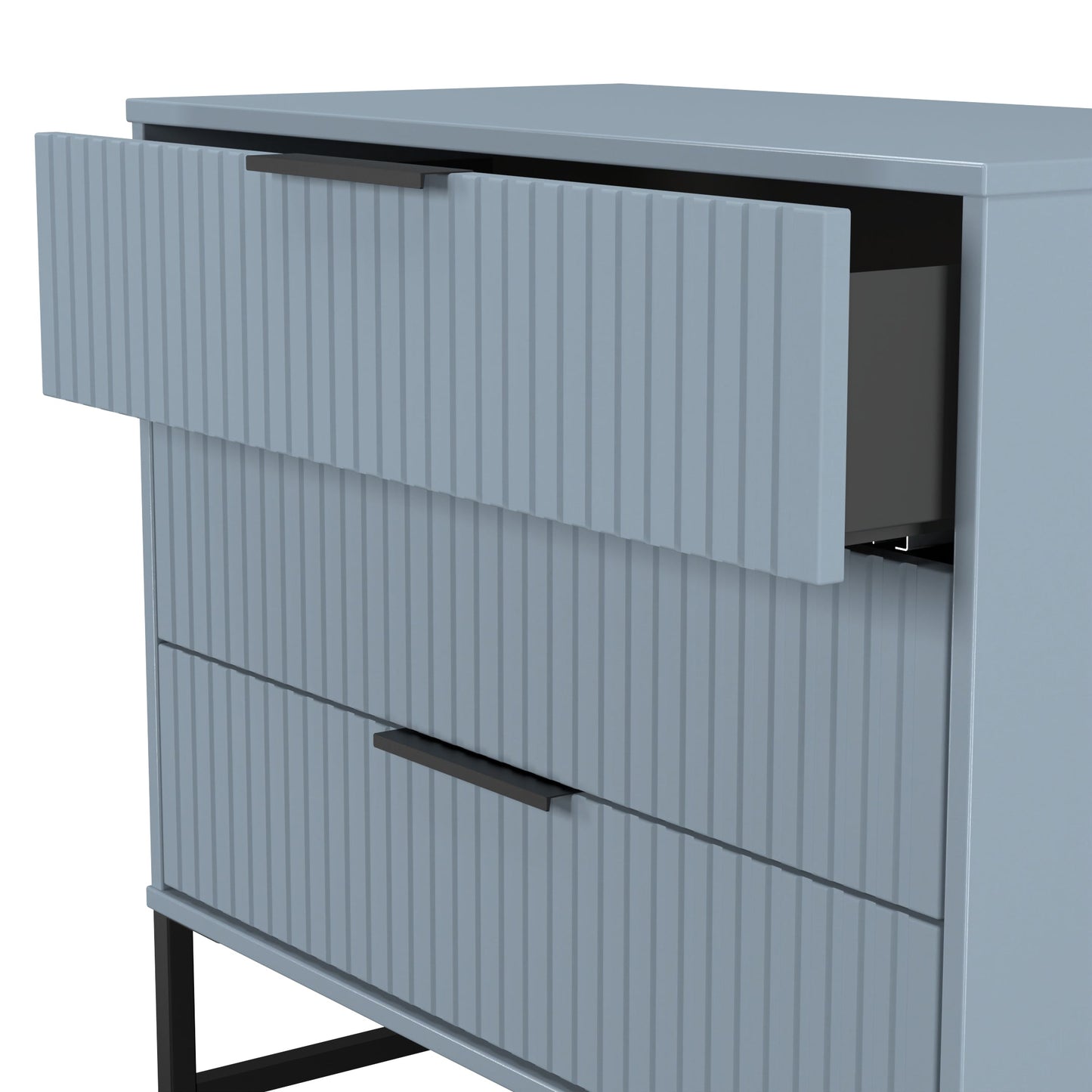 Fluted Chest of Drawers Light Blue 3 Drawers 77cm