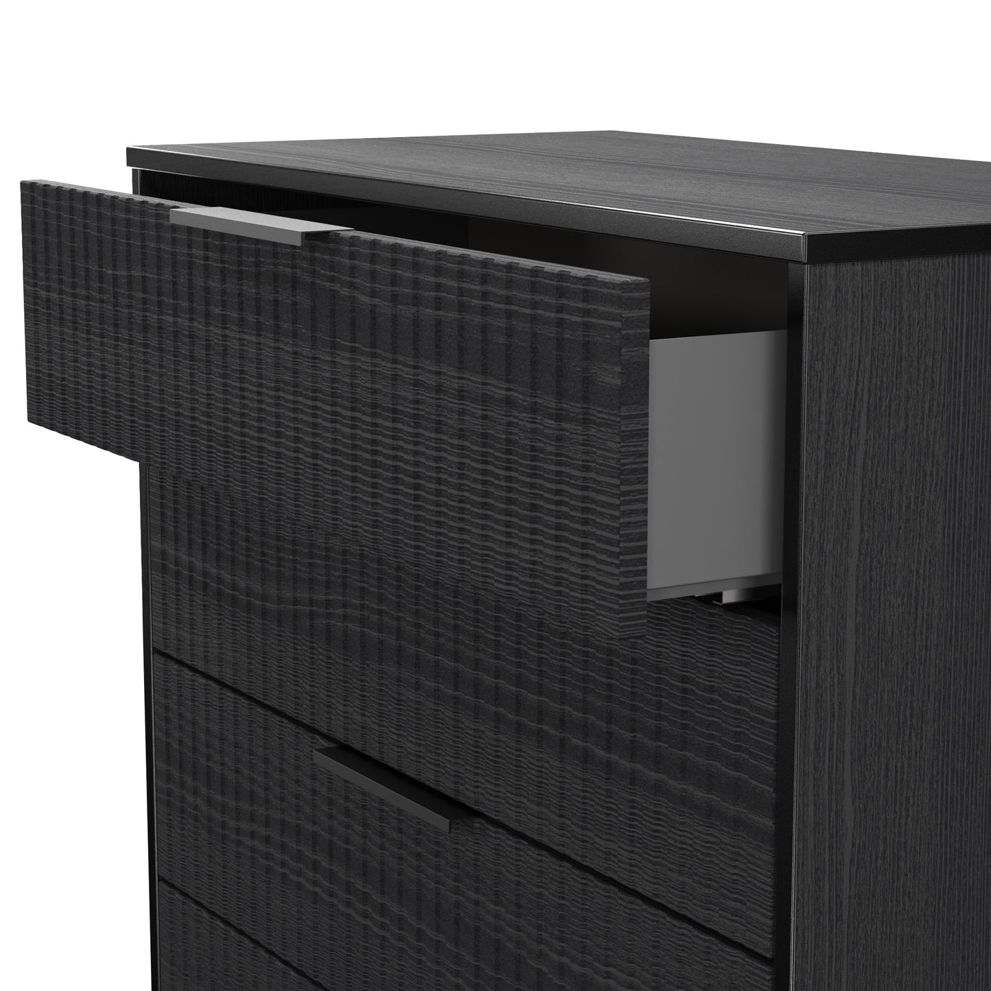 Fluted Chest of Drawers Black 4 Drawers 93cm