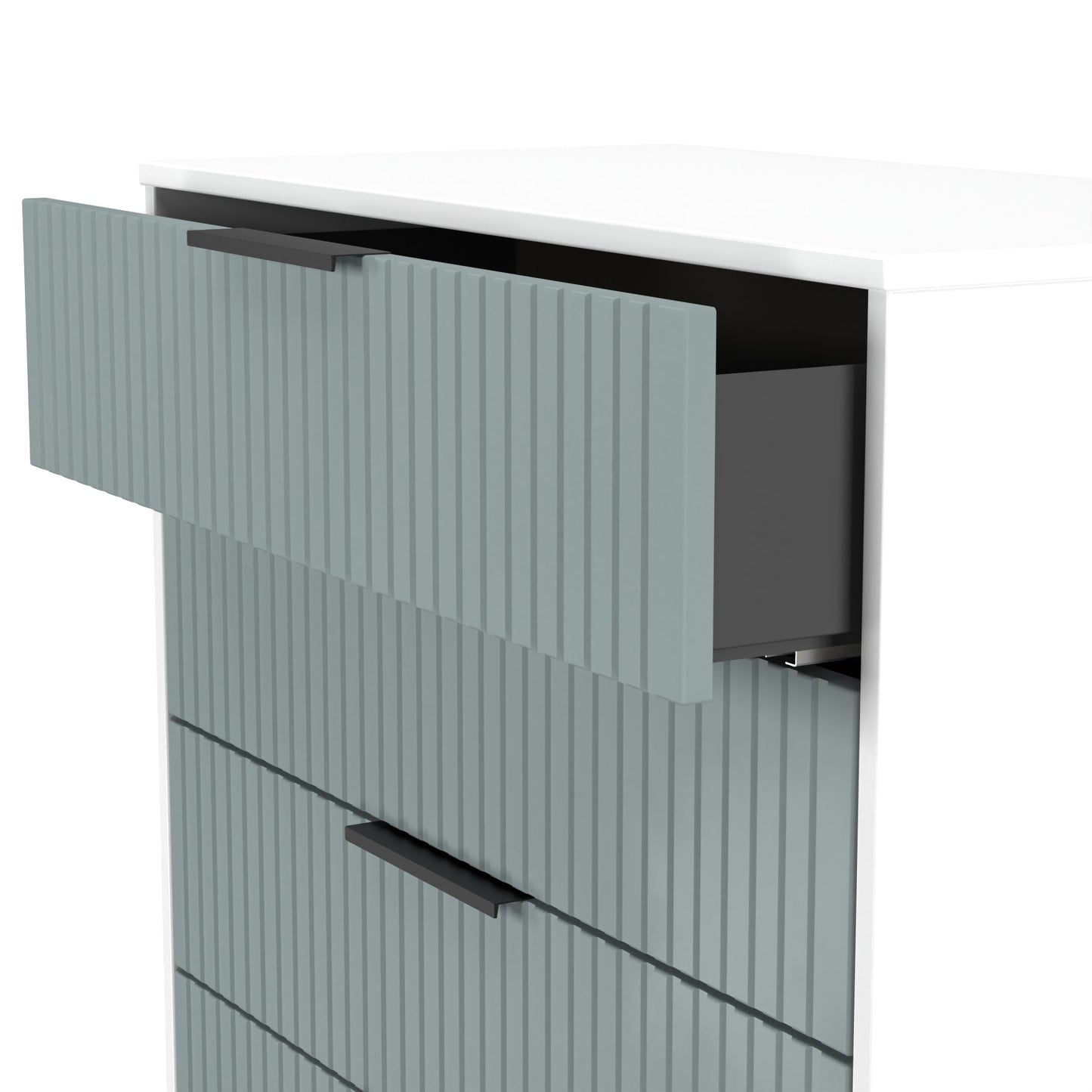 Fluted Chest of Drawers Teal & White 4 Drawers 93cm