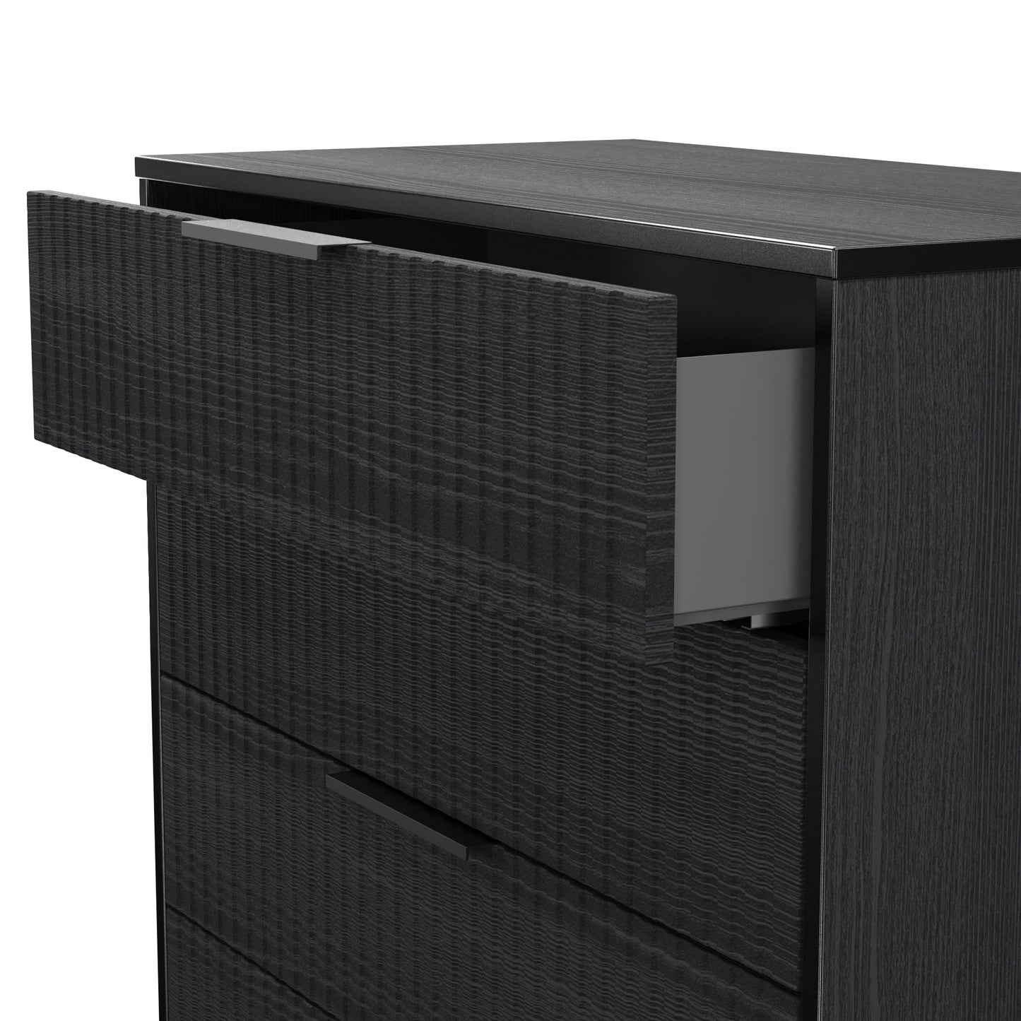 Fluted Tall Chest of Drawers Black 5 Drawers 109cm