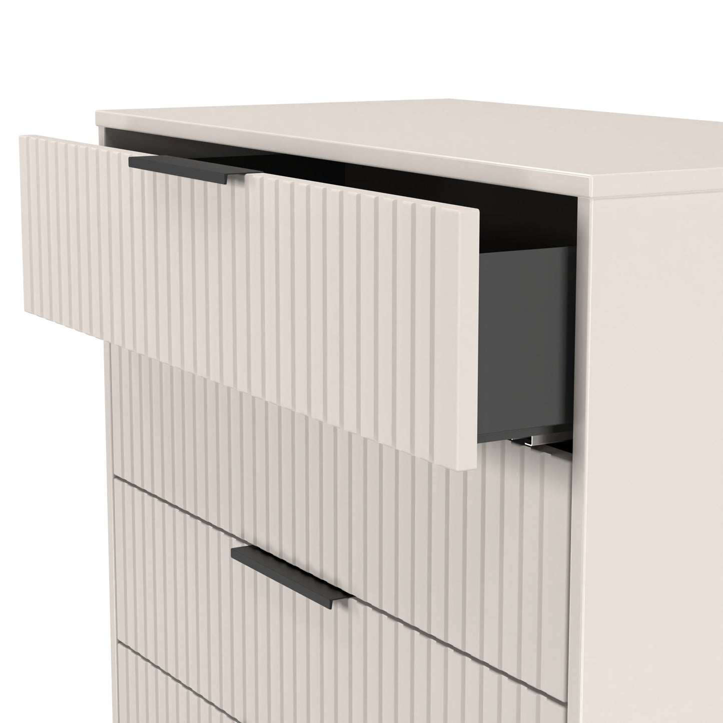Fluted Tall Chest of Drawers Off-White 5 Drawers 109cm