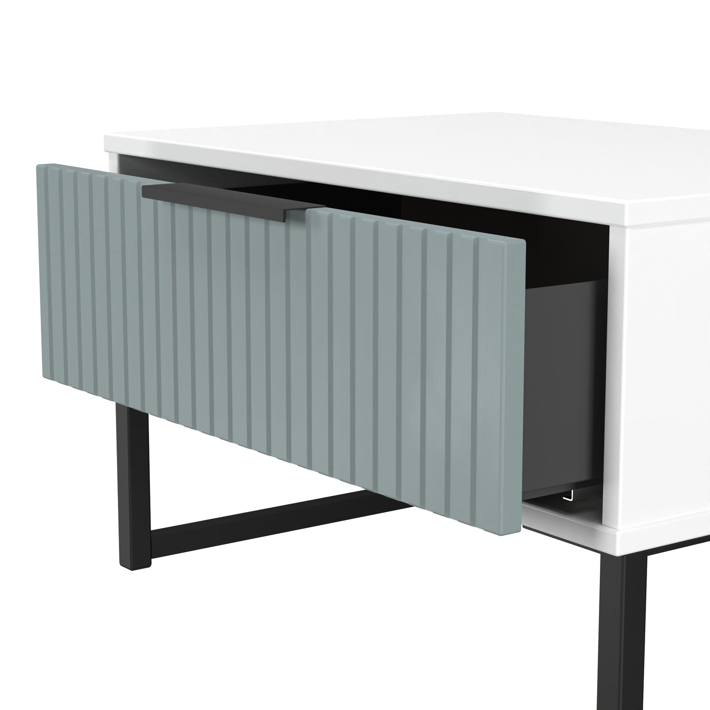 Fluted Side Table Teal & White 1 Drawer 58cm