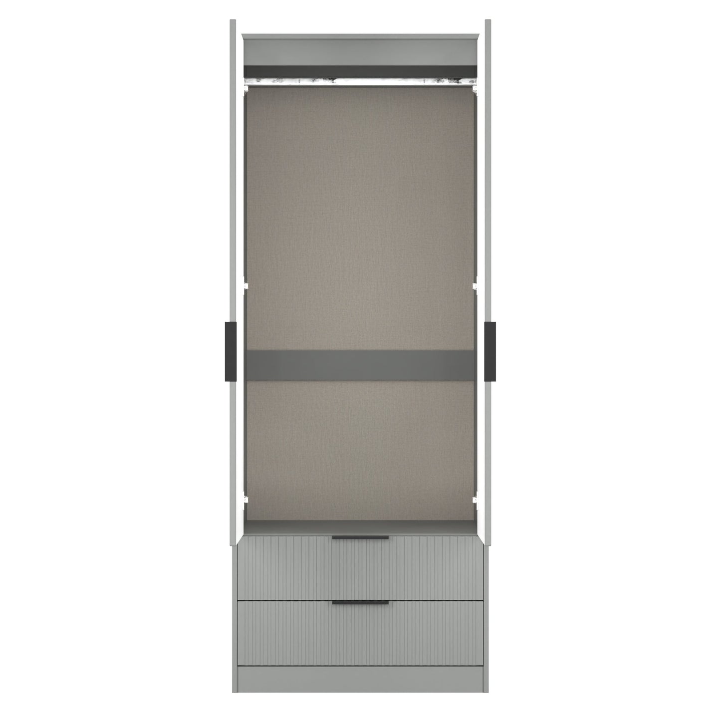 Fluted Tall Wardrobe Grey 2 Drawers 197cm