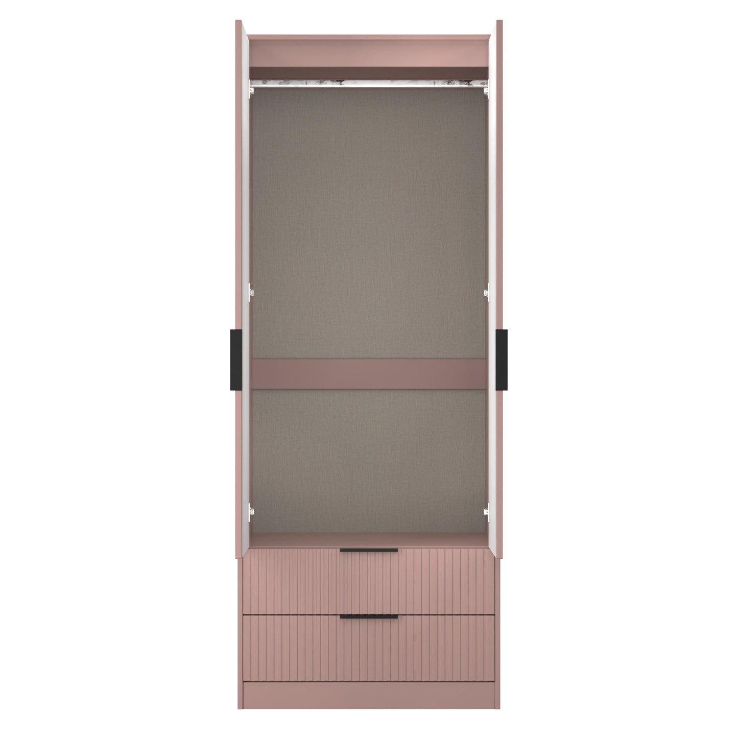 Fluted Tall Wardrobe Pink 2 Drawers 197cm