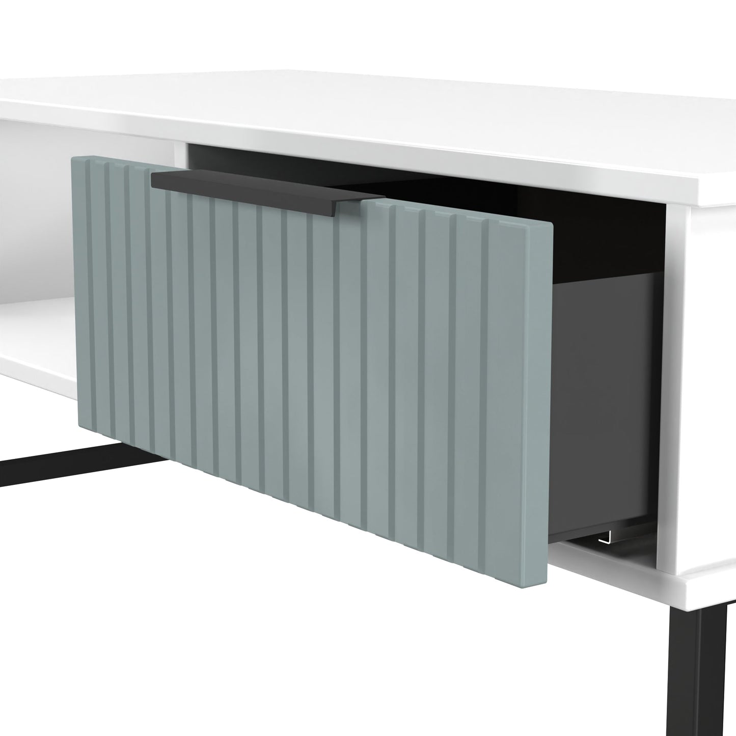 Fluted Coffee Table Teal & White 1 Shelf 1 Drawer 92cm