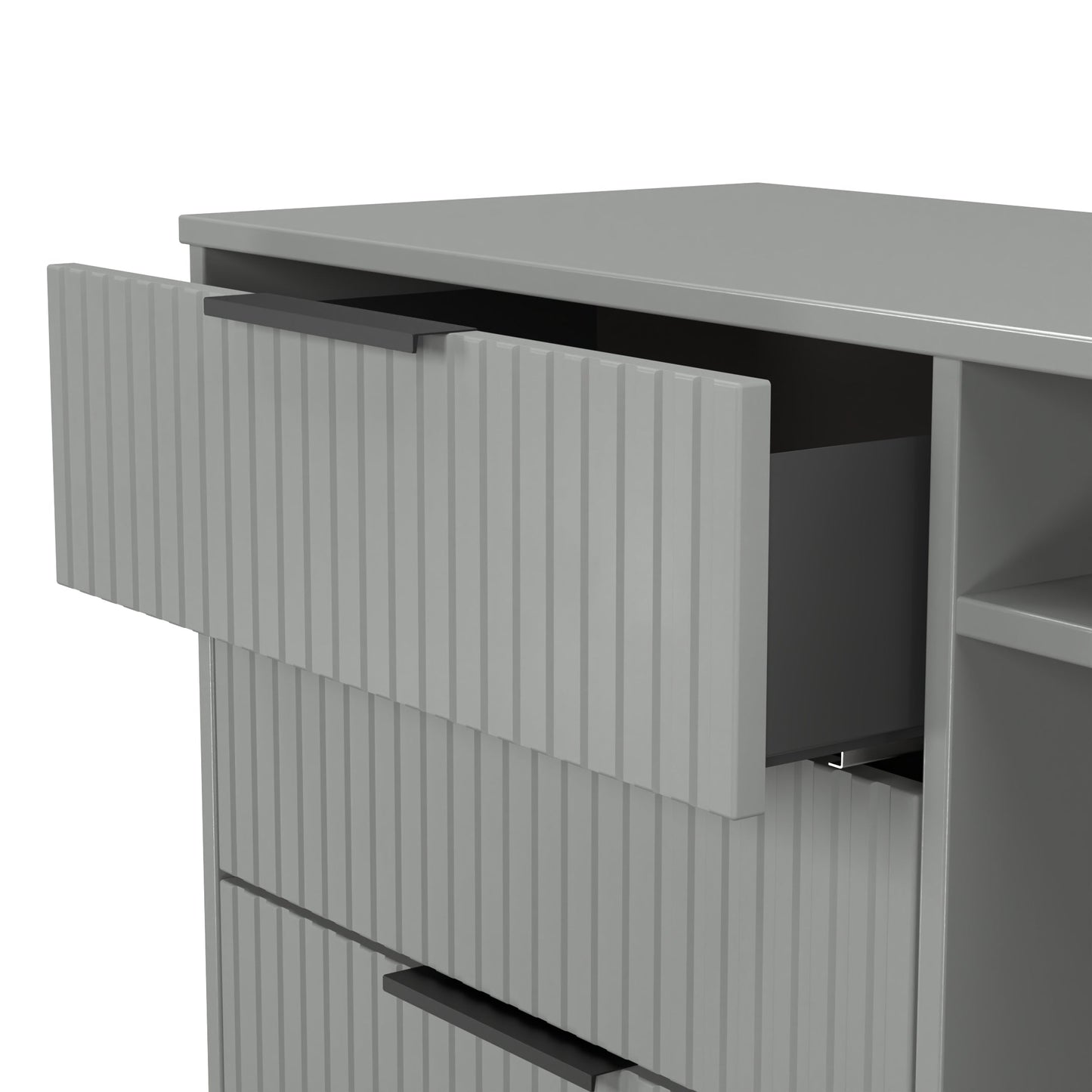 Fluted TV Unit Grey 2 Shelves 3 Drawers 97cm