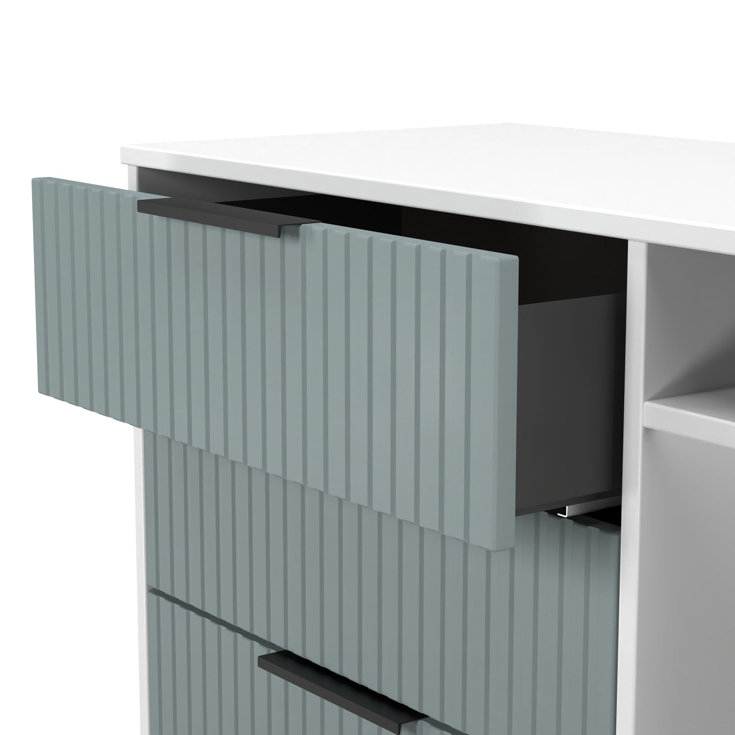 Fluted TV Unit Teal & White 2 Shelves 3 Drawers 97cm