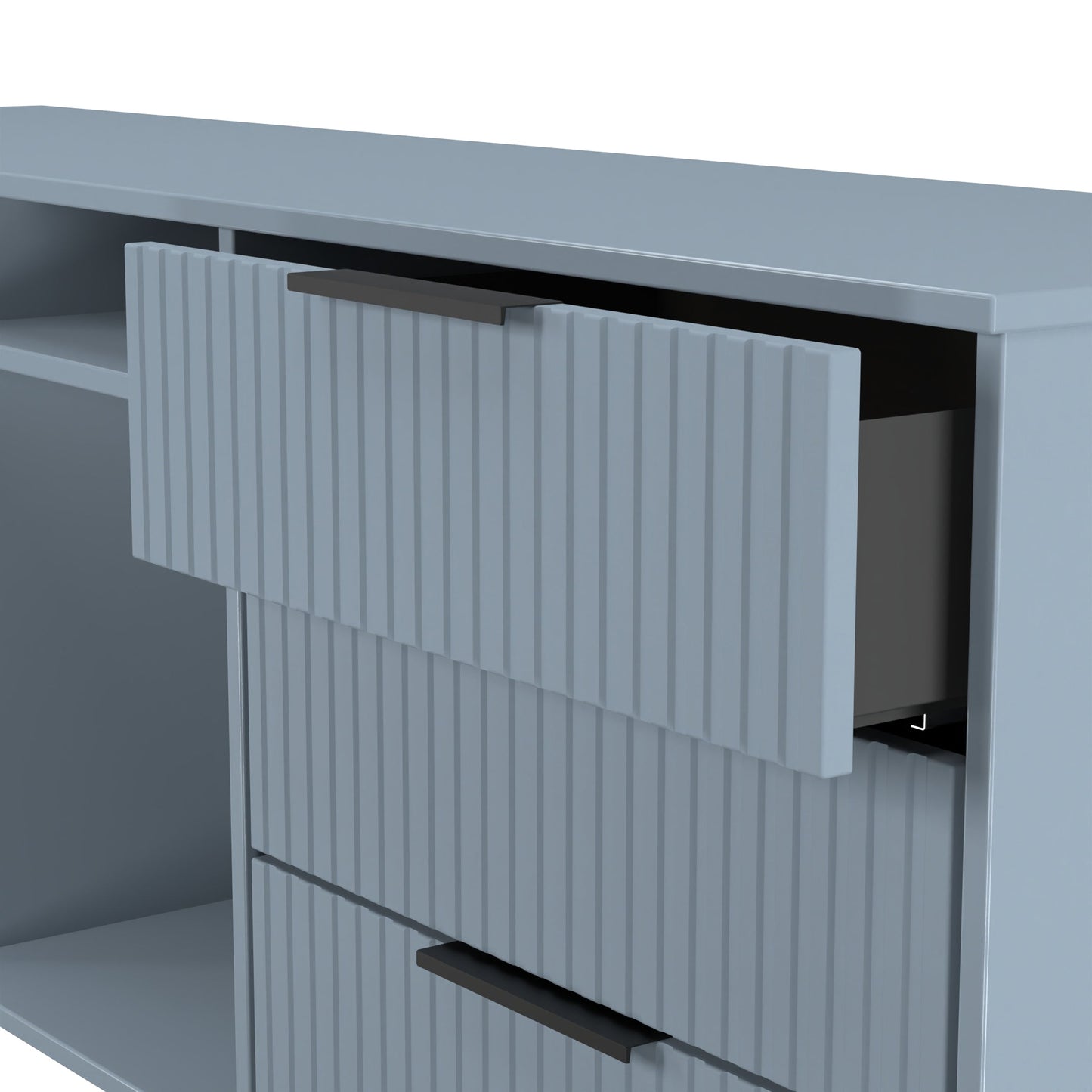 Fluted Large Sideboard Light Blue 2 Shelves 6 Drawers 152cm