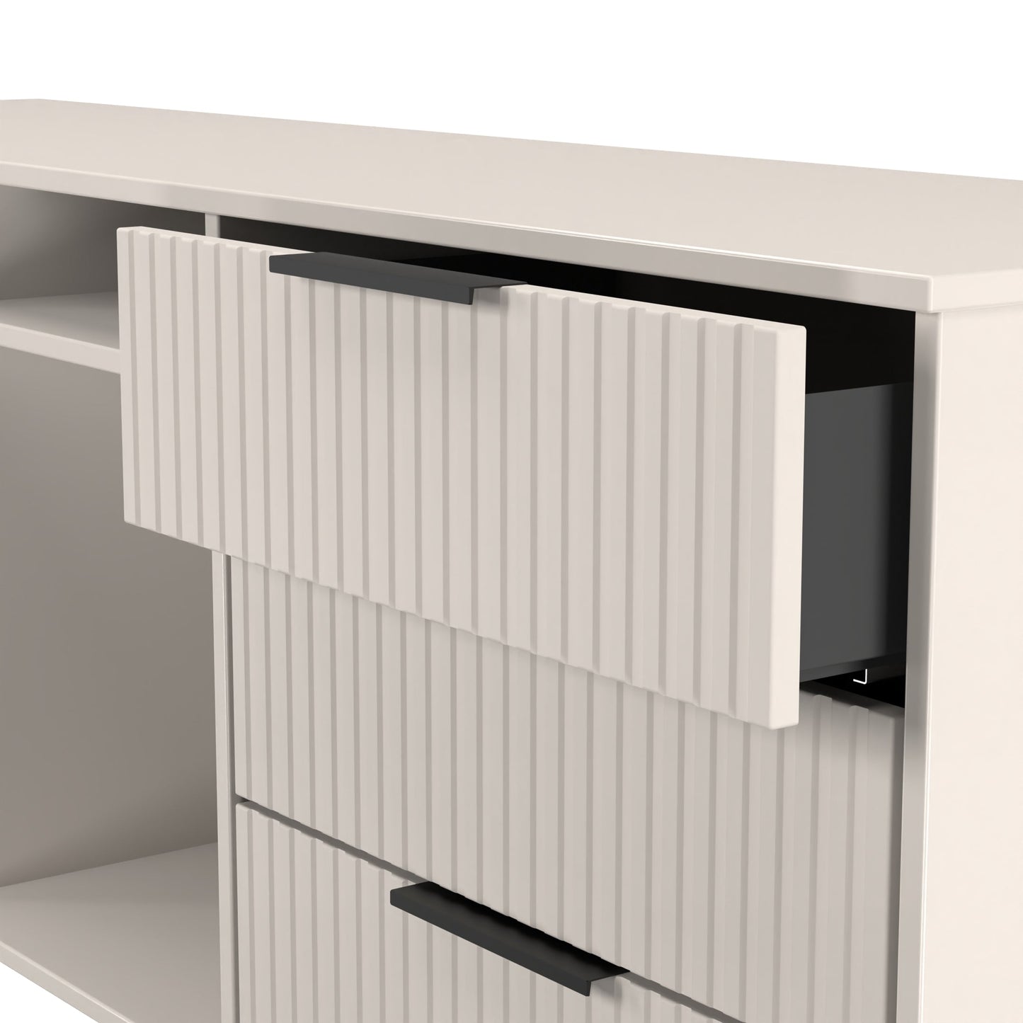 Fluted Large Sideboard Off-White 2 Shelves 6 Drawers 152cm