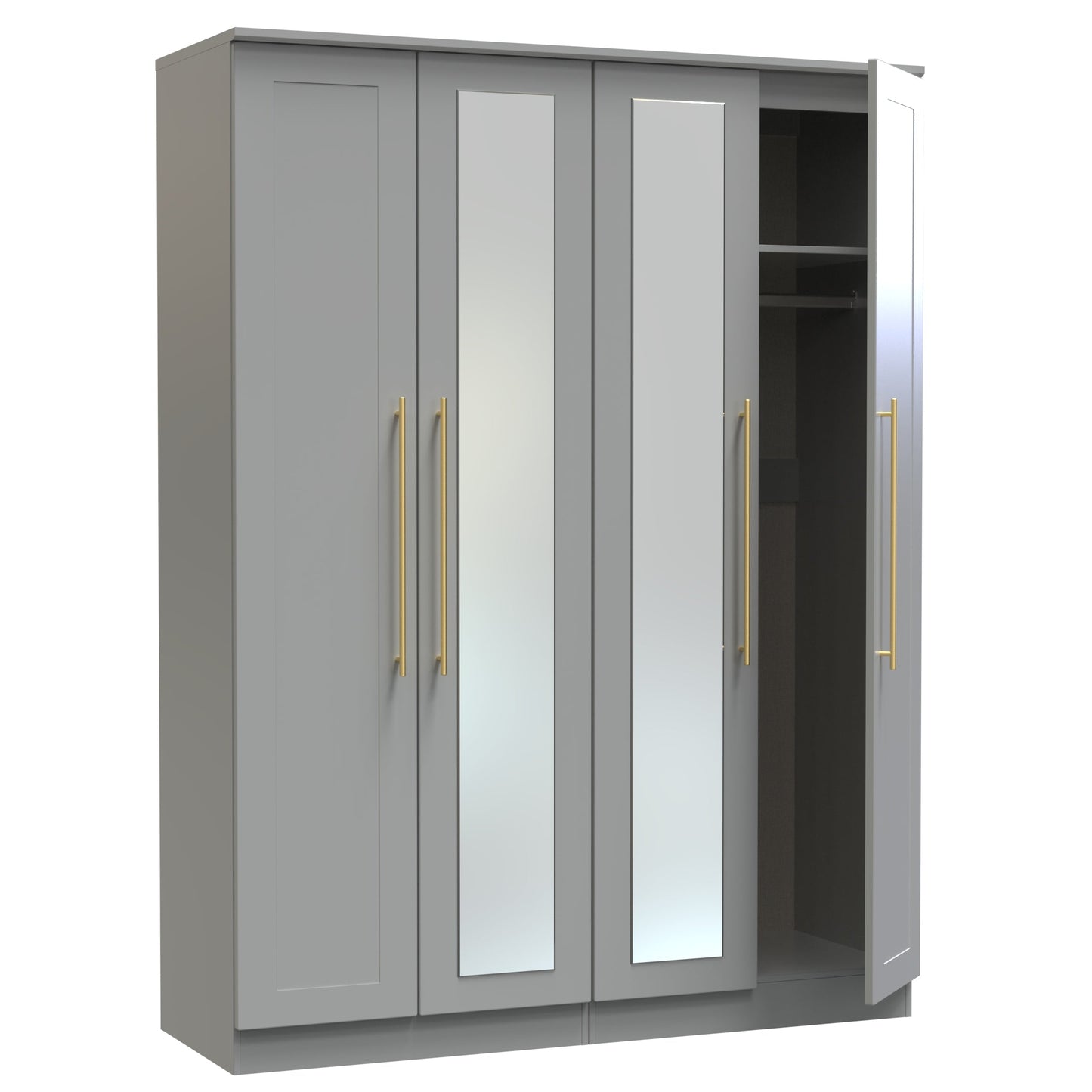 Haworth Tall Mirror Wardrobe Grey 4 Doors 1 Shelf 196cm