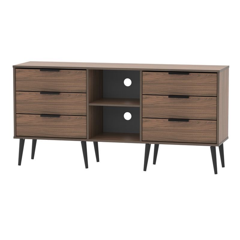 Swift Drayton TV Unit Dark Brown 2 Shelves 6 Drawers