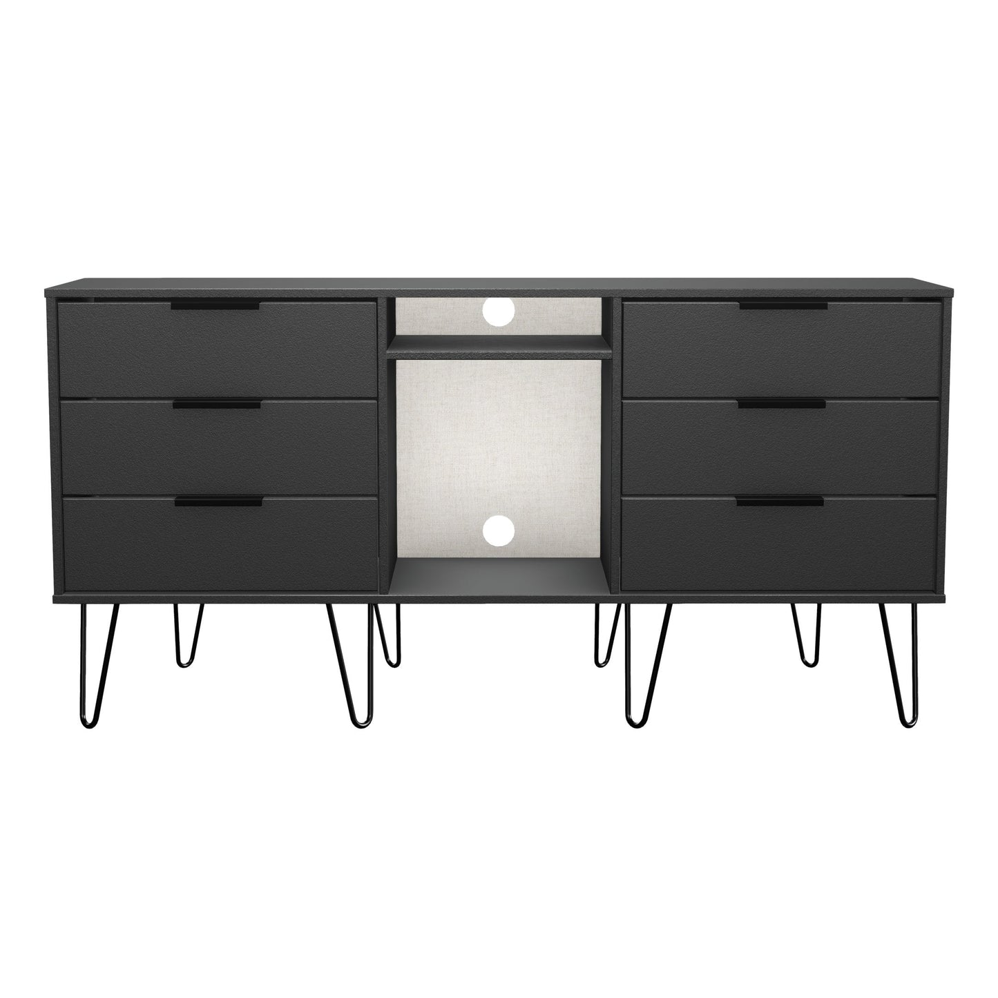 Hong Kong C Large Sideboard Black 2 Shelves 6 Drawers 152cm