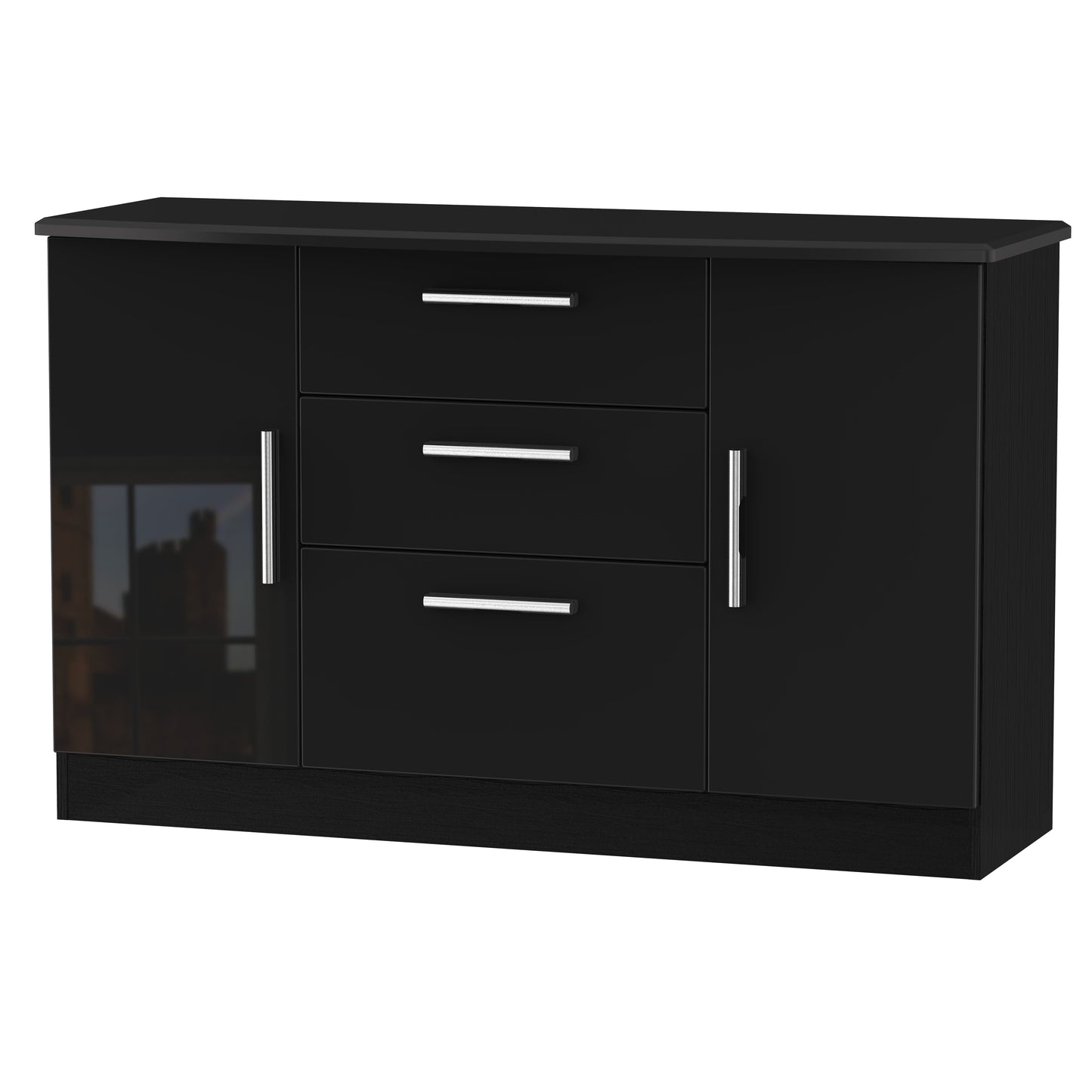 Knightsbridge Large Sideboard Black 2 Doors 2 Shelves 3 Drawers 128cm