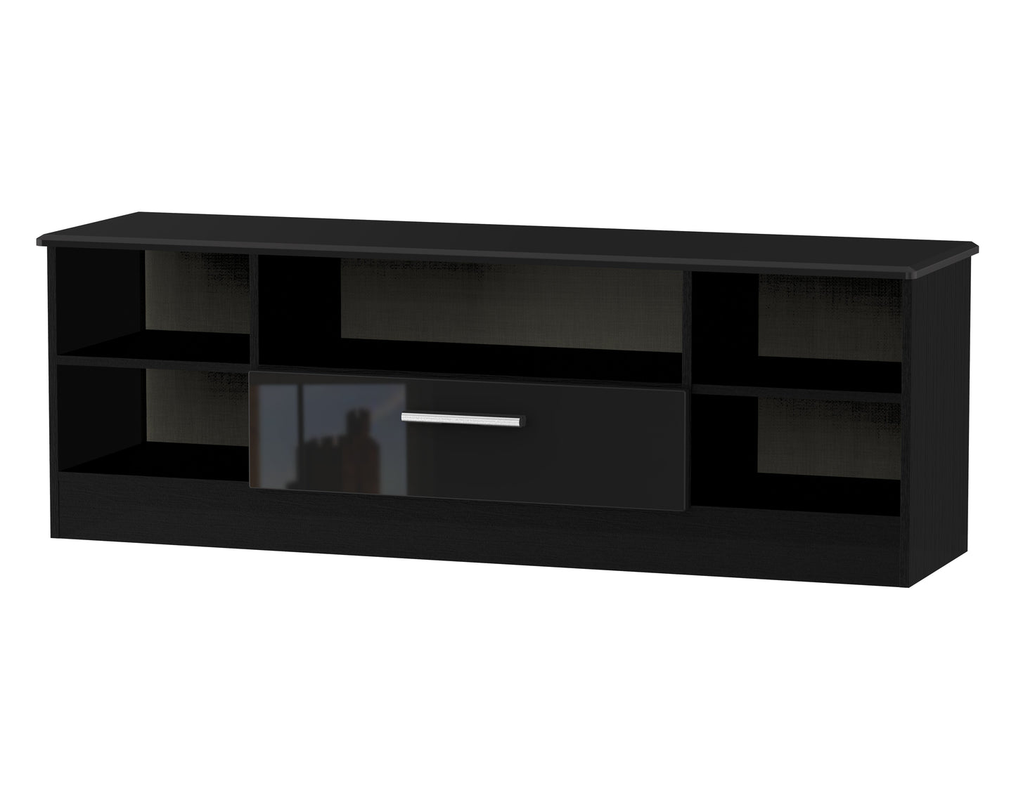 Knightsbridge TV Unit Black 5 Shelves 1 Drawer 146cm