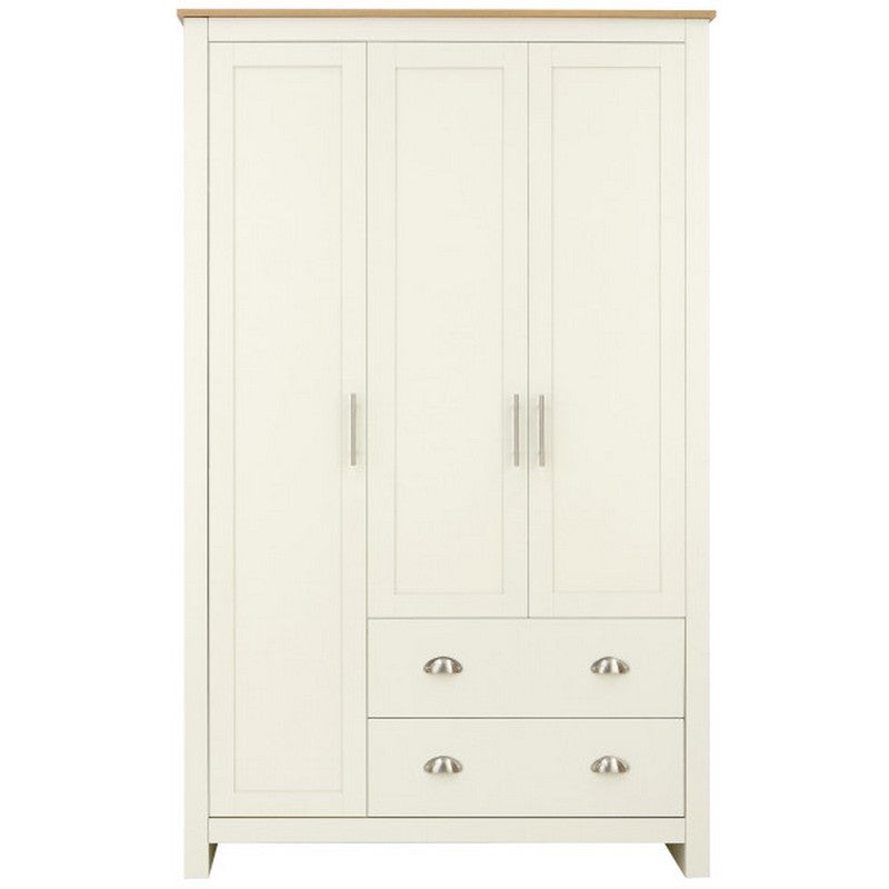 GFW Lancaster Tall Wardrobe Cream 3 Doors 1 Shelf 2 Drawers