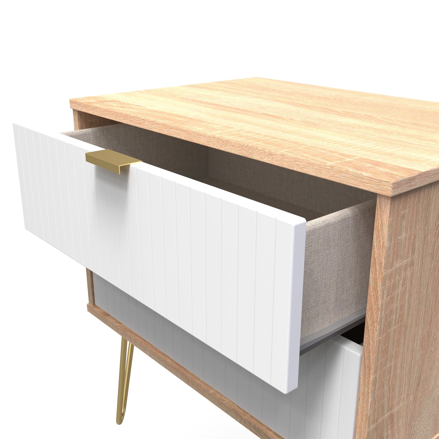 Linear Side Table White & Light Oak 2 Drawers 40cm