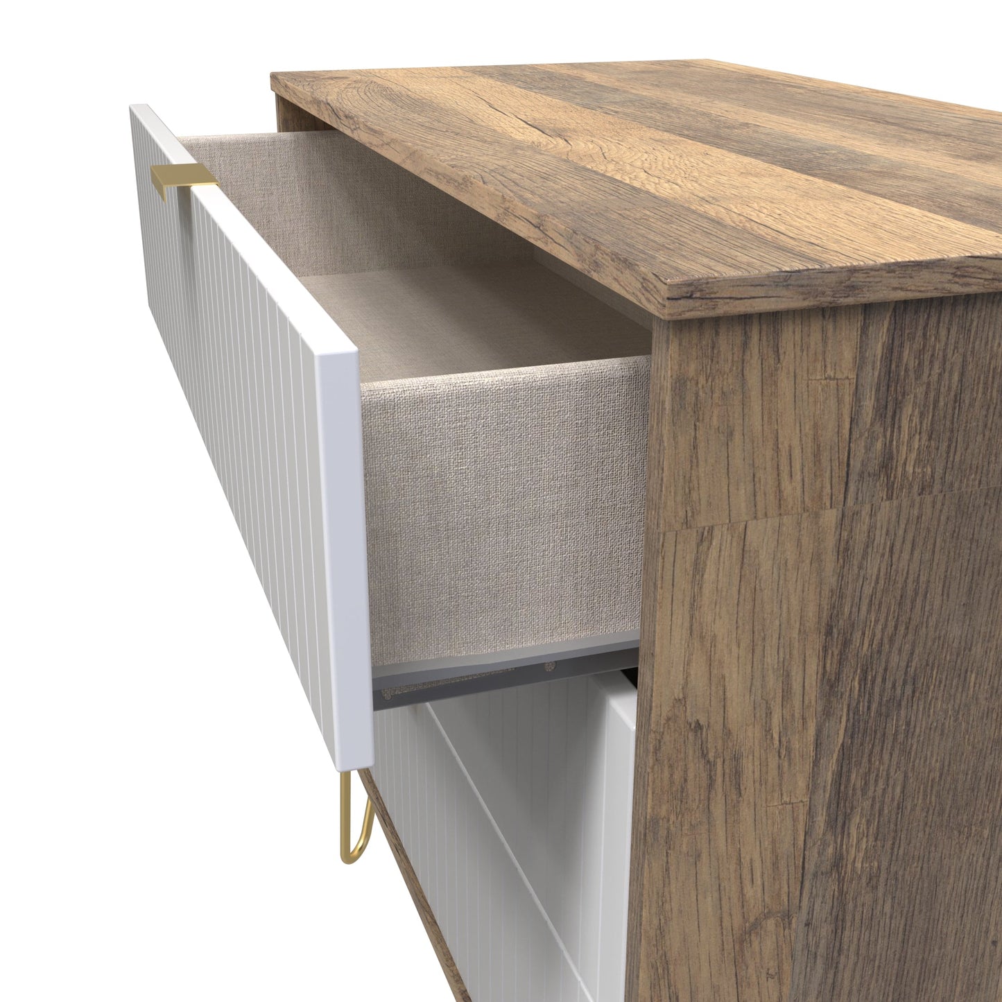 Linear Chest of Drawers White & Oak 3 Drawers 77cm
