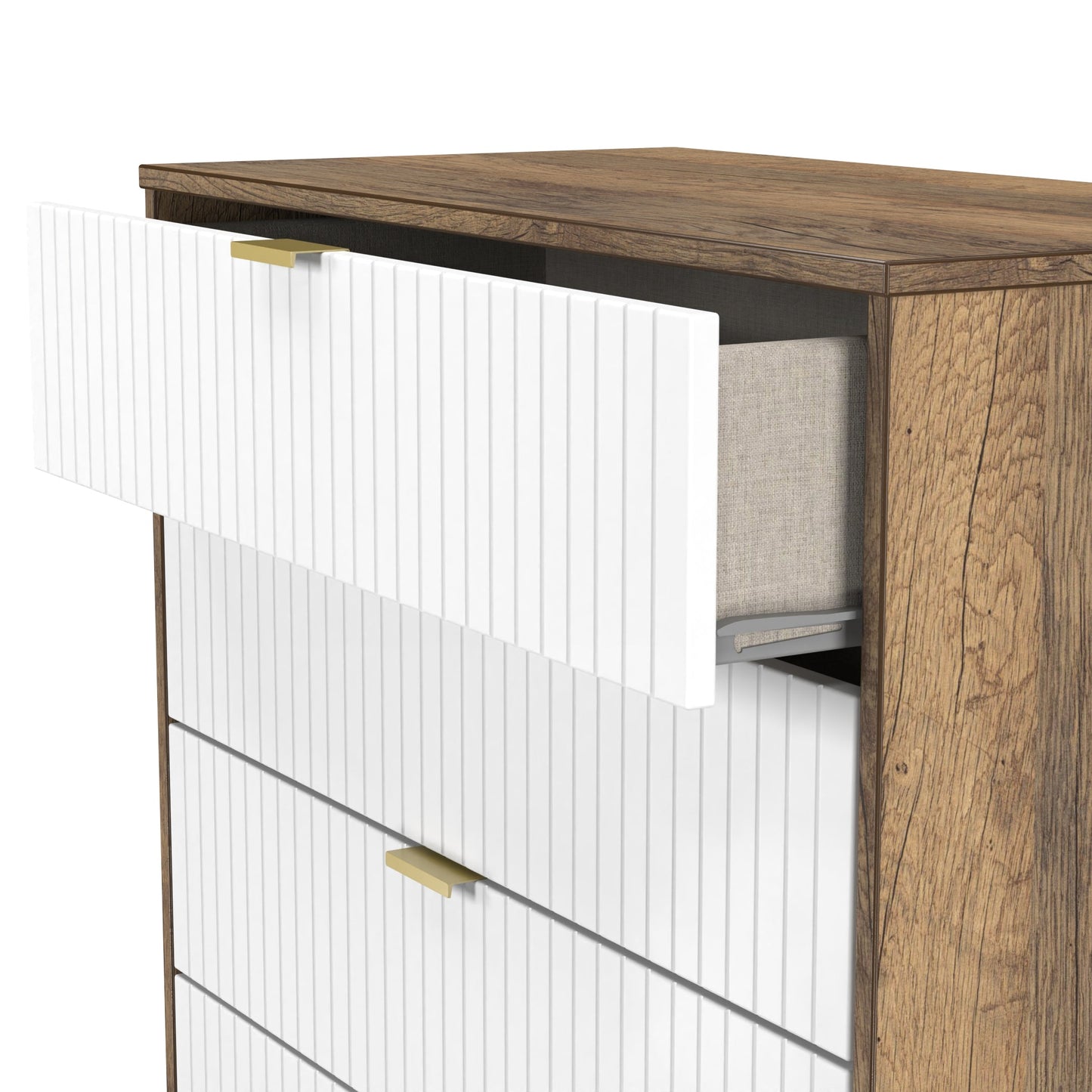 Linear Chest of Drawers White & Oak 4 Drawers 93cm