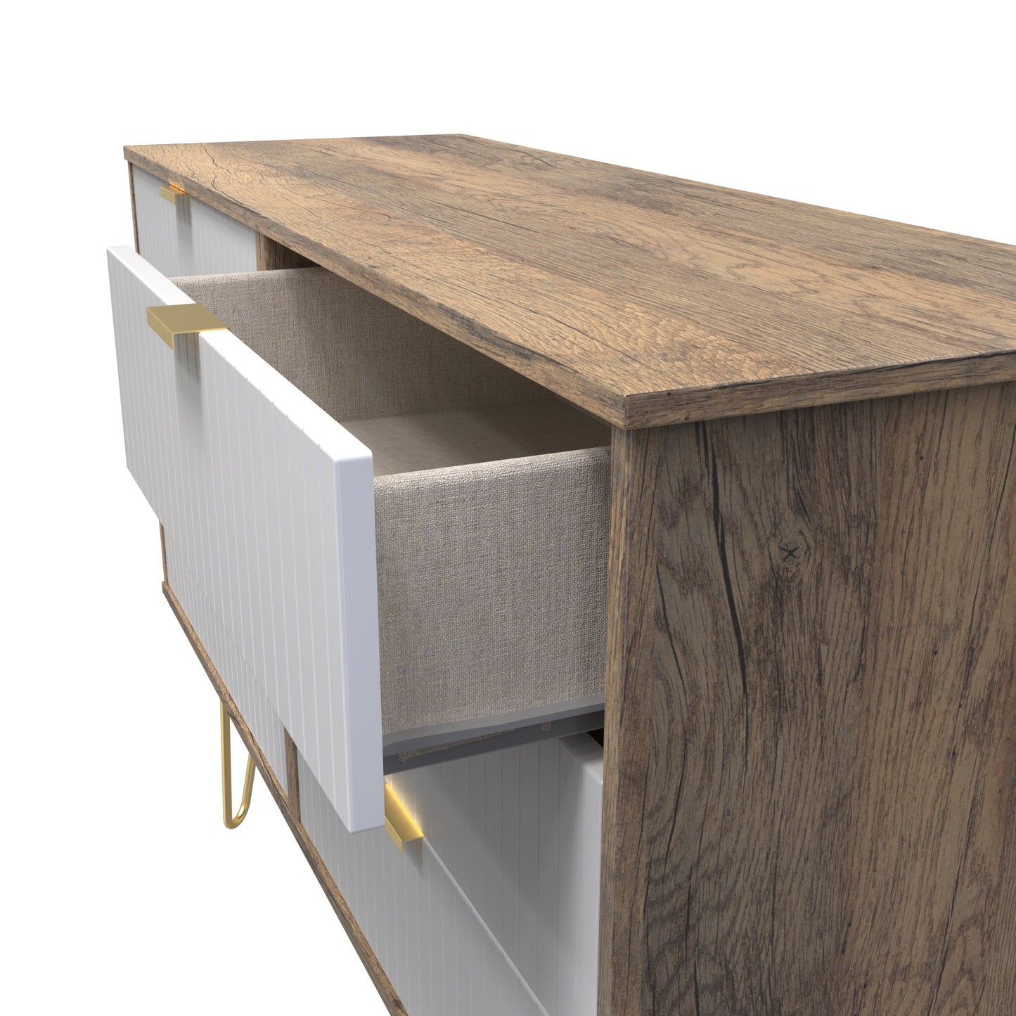 Linear Large Chest of Drawers White & Oak 6 Drawers 115cm